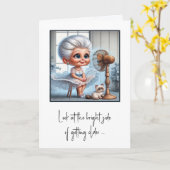 Birthday Old Lady Sitting In Front of a Fan カード (黄色い花)