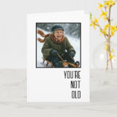 Birthday Old Lady Sledding Downhill カード (黄色い花)