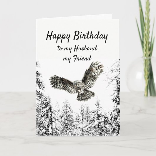 Birthday Owl Bird Watercolor Husband Friend カード (正面)
