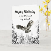 Birthday Owl Bird Watercolor Husband Friend カード (黄色い花)