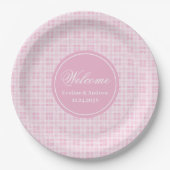 Birthday Paper Plates Pink Tartan Chic Monogram ペーパープレート (正面)