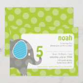 BIRTHDAY PARTY招待状:: elephant + number 1L 招待状 (正面/裏面)