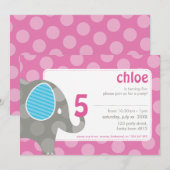 BIRTHDAY PARTY招待状:: elephant + number 5L 招待状 (正面/裏面)