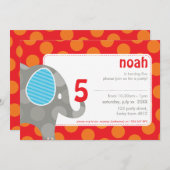 BIRTHDAY PARTY招待状:: elephant + number 6L 招待状 (正面/裏面)