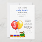 Birthday Party Balloons & Train  招待状 (正面)