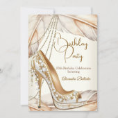 Birthday Party Beige Cream Gold Heel Stiletto Shoe 招待状 (正面)