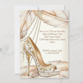Birthday Party Beige Cream Gold Heel Stiletto Shoe 招待状 (裏面)