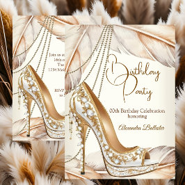 Birthday Party Beige Cream Gold Heel Stiletto Shoe 招待状
