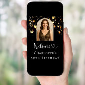 Birthday party black gold stars arch photo welcome ポスター