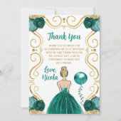 Birthday Party Blonde Princess in Teal サンキューカード (正面)