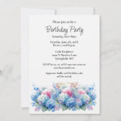 Birthday Party Blue Hydrangea Flower Invitation 招待状 (正面)