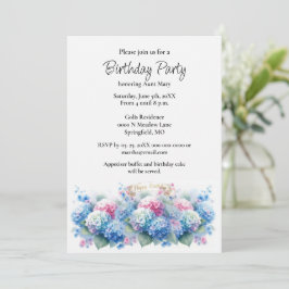 Birthday Party Blue Hydrangea Flower Invitation 招待状