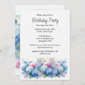 Birthday Party Blue Hydrangea Flower Invitation 招待状 (正面/裏面)