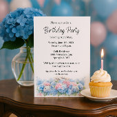 Birthday Party Blue Hydrangea Flower Invitation 招待状