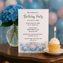 Birthday Party Blue Hydrangea Flower Invitation 招待状