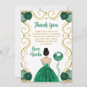Birthday Party Brown Hair Princess in Green サンキューカード (正面)