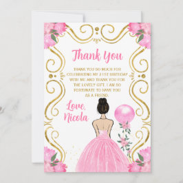 Birthday Party Brown Hair Princess in Pink サンキューカード