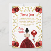 Birthday Party Brown Hair Princess in Red サンキューカード (正面)