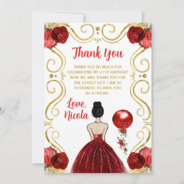 Birthday Party Brown Hair Princess in Red サンキューカード