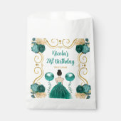 Birthday Party Brown Hair Princess in Teal フェイバーバッグ (正面)