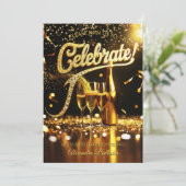 Birthday Party Celebrate Champagne Streamers Gold 招待状 (スタンド正面)