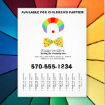 Birthday Party Clown Tear Off Strips Flyer チラシ<br><div class="desc">Promote your party clown business with this flyer featuring an illustrations of a clown "face" with rainbow wig, red clown nose and yellow bow tie.. It's easy to personalize these flyers with all of your information. The tear-off strips or pull off strips make this perfect for using on community bulletin...</div>