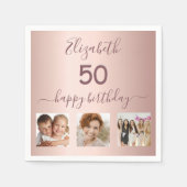 Birthday party custom photo rose gold pink スタンダードカクテルナプキン (正面)
