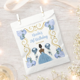 Birthday Party Dark Skin Princess in Dusty Blue フェイバーバッグ