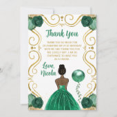 Birthday Party Dark Skin Princess in Green サンキューカード (正面)