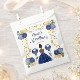 Birthday Party Dark Skin Princess in Navy Blue フェイバーバッグ