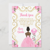 Birthday Party Dark Skin Princess in Pink サンキューカード (正面)