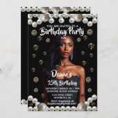 Birthday Party Diamond, & Pearl Photo Black 招待状 (正面/裏面)