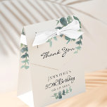 Birthday Party eucalyptus greenery white thank you フェイバーボックス<br><div class="desc">Elegant and classic for a 50th (or any age) birthday party favors.  Chic white background decorated with eucalyptus greenery.  With the text: 50th Birthday and Thank You written with a modern black colored hand lettered style script.  Personalize and add a name and a date.</div>