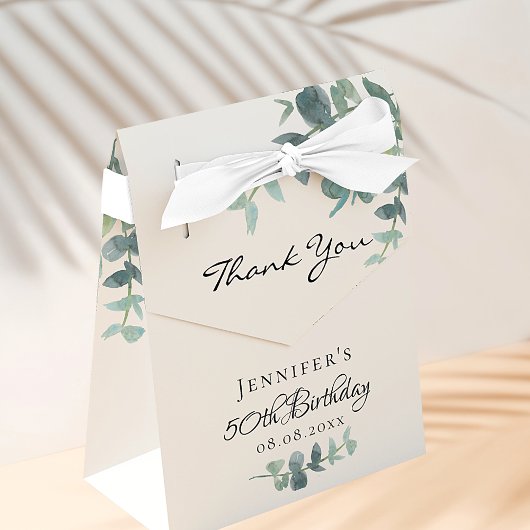 Birthday Party eucalyptus greenery white thank you フェイバーボックス