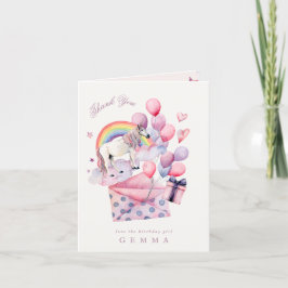 Birthday Party Girl Rainbow Balloons Unicorn Pink サンキューカード