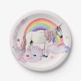 Birthday Party Girl Rainbow Balloons Unicorn Pink ペーパープレート