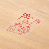 Birthday Party Hand Drawn Red Pink Scribble  アクリル招待状 (レイダウン)