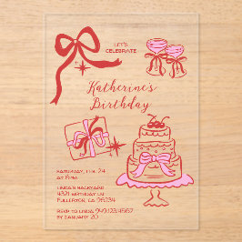 Birthday Party Hand Drawn Red Pink Scribble  アクリル招待状