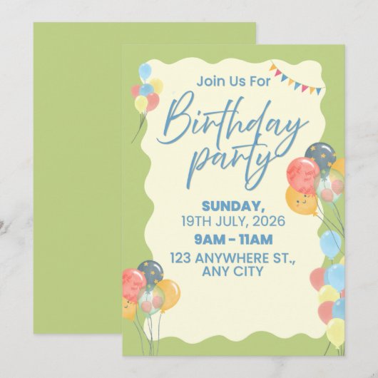 Birthday Party Invitation  (正面/裏面)