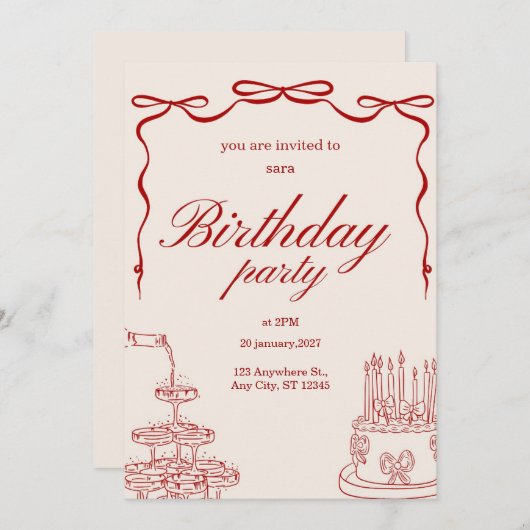 birthday party invitation card 招待状 (正面/裏面)