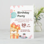 Birthday Party Invitation Cute Lion Jungle Safari 招待状 (スタンド正面)