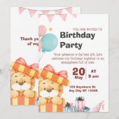 Birthday Party Invitation Cute Lion Jungle Safari 招待状 (正面/裏面)