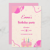 Birthday Party Invitation for Girls. 招待状 (正面/裏面)