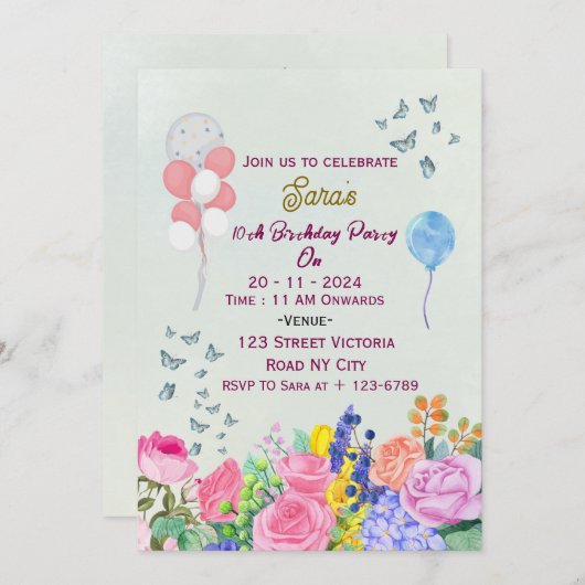 Birthday Party Invitations  招待状 (正面/裏面)