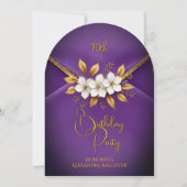 Birthday Party Lilac Flowers Faux Velvet Gold 招待状 (正面)