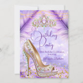 Birthday Party Lilac Teal Tiara Gold Heel Stiletto 招待状 (正面)