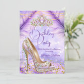 Birthday Party Lilac Teal Tiara Gold Heel Stiletto 招待状 (スタンド正面)