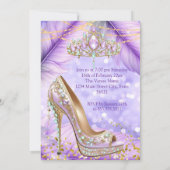 Birthday Party Lilac Teal Tiara Gold Heel Stiletto 招待状 (裏面)