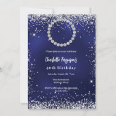 Birthday party navy blue diamond photo 招待状 (正面)