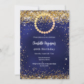 Birthday party navy blue gold diamond photo 招待状 (正面)